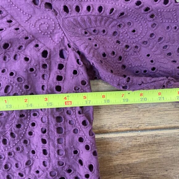 Anthropologie Porridge Women’s Small Short Sleeve Eyelet Lace Top Plum Purple - Picture 9 of 10
